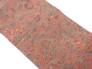 縮緬地型染草花に鳥獣模様名古屋帯